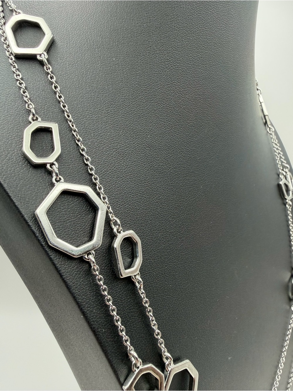 Anne Taylor Silver tone Multi-Chain Geometric Necklace 40 inches - Picture 6 of 9